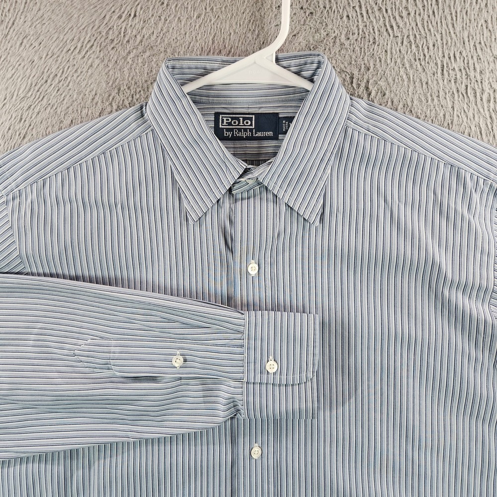 Polo Ralph Lauren Mens Blue White Striped Long Sleeve Button Down Shirt Size M